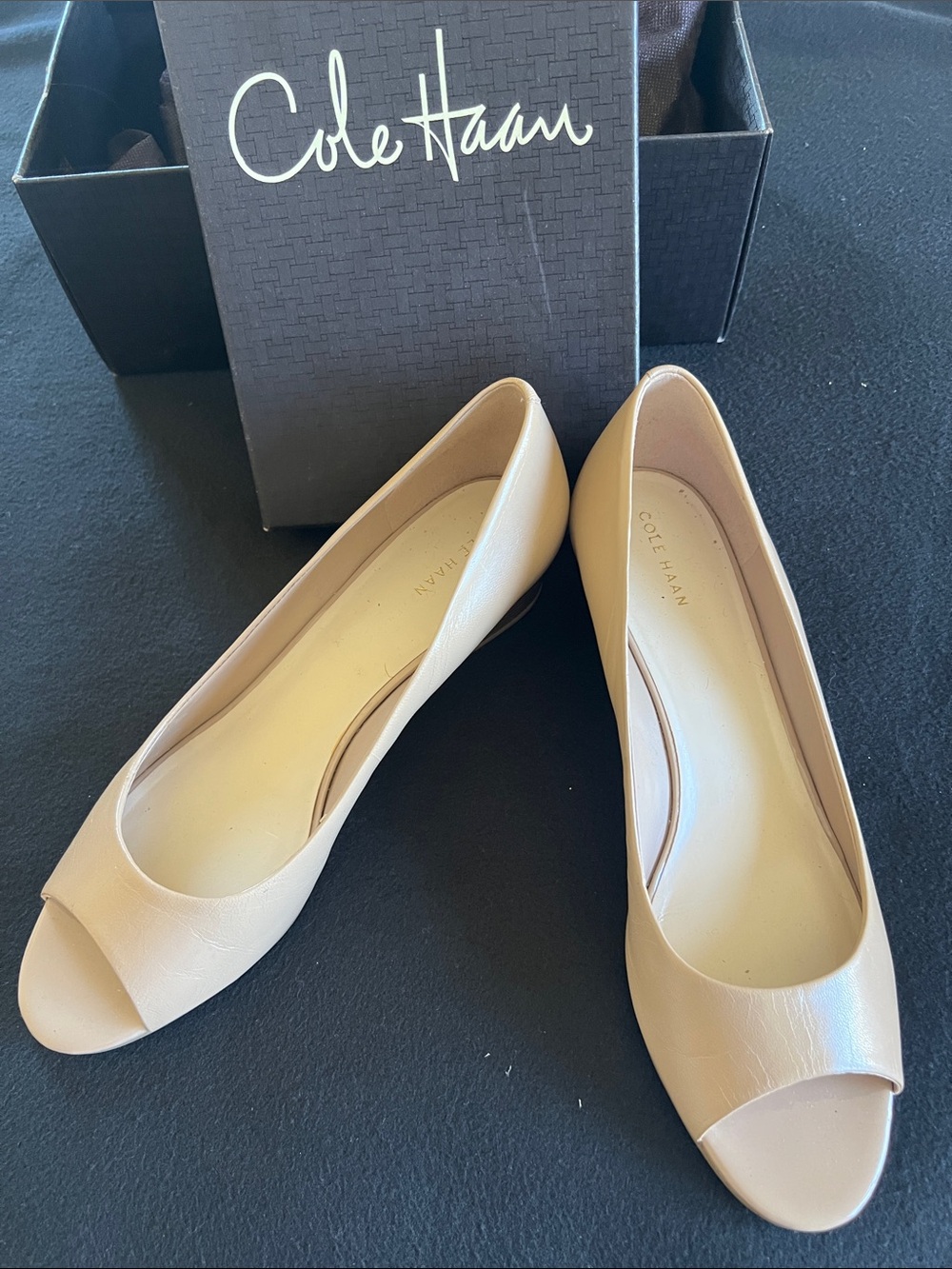 Cole Haan Nude/Beige Peep-Toe Wedges